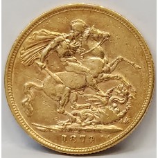 AUSTRALIA 1874 . ONE 1 SOVEREIGN . SYDNEY . GOLD